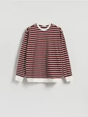 Koszulki męskie - Reserved - Bawełniany longsleeve w paski - brązowy - miniaturka - grafika 1