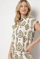 Koszule damskie - Zielona Koszula z Wiskozą na Krótki Rękaw w Etniczny Wzór Avineria - miniaturka - grafika 1