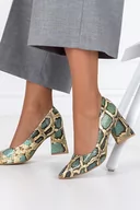 Czółenka - Zielone czółenka skórzane damskie na klocku wzór wężowy PRODUKT POLSKI Casu 3277-36 - miniaturka - grafika 1