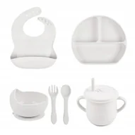 Miseczki i talerzyki dla dzieci - PIERWSZE NACZYNIA ZESTAW DO KARMIENIA DLA DZIECI SILIKONOWE NACZYNIA BIAŁY - miniaturka - grafika 1