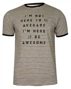 Beżowo-Czarny Bawełniany T-Shirt -PAKO JEANS- Męski, Okrągły Dekolt, Krótki Rękaw, w Paski - Pako Jeans - Koszulki męskie - miniaturka - grafika 1
