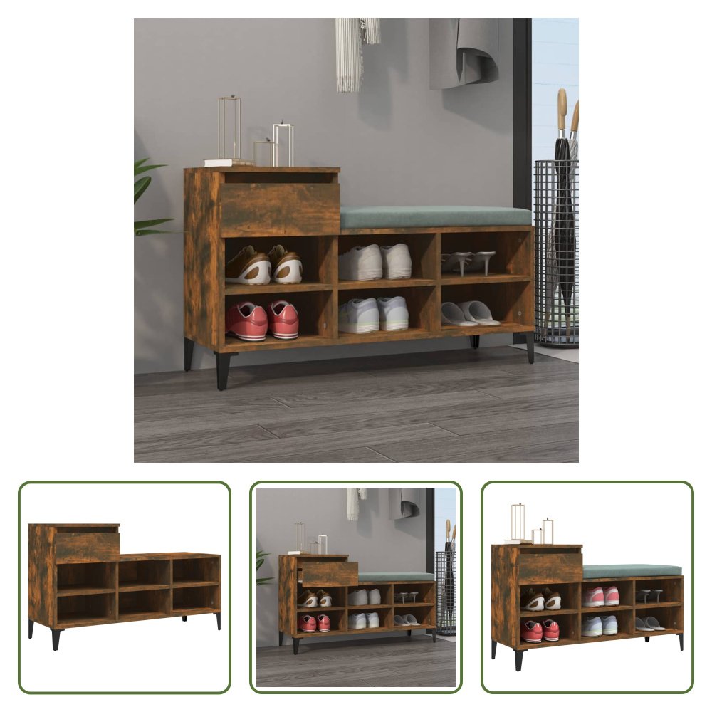 The Living Store Stojak na buty dąb wędzony 102x36x60 cm Materiał drewnopochodny