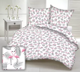 Zasłona gotowa na szelki 160x250 biała flamingi różowe liście palmy szare - Zasłony - miniaturka - grafika 1