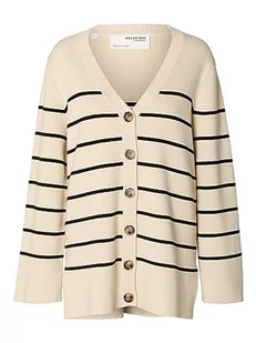 SELECTED FEMME Damski kardigan długi oversize, Brzoza/paski: czarny, L - Swetry damskie - miniaturka - grafika 1