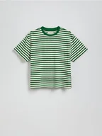 Koszulki i topy damskie - Reserved - Bawełniany t-shirt w paski - zielony - miniaturka - grafika 1