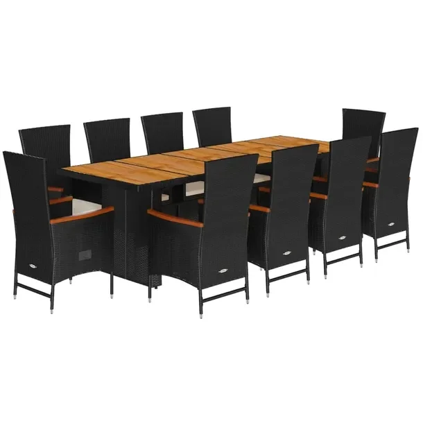Zestaw Mebli Ogrodowych Rattan PE i Drewno Akacjowe, Czarny, 240x90x75 cm