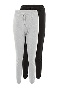Trendyol Damskie spodnie dresowe o normalnej talii Skinny Fit Jogger, Szary/czarny, S - Spodnie damskie - miniaturka - grafika 1