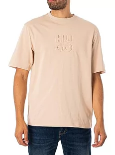HUGO Męski T-shirt Dleek Relaxed-Fit z bawełny z logo Stack, Light Beige275, S - Koszulki męskie - miniaturka - grafika 1