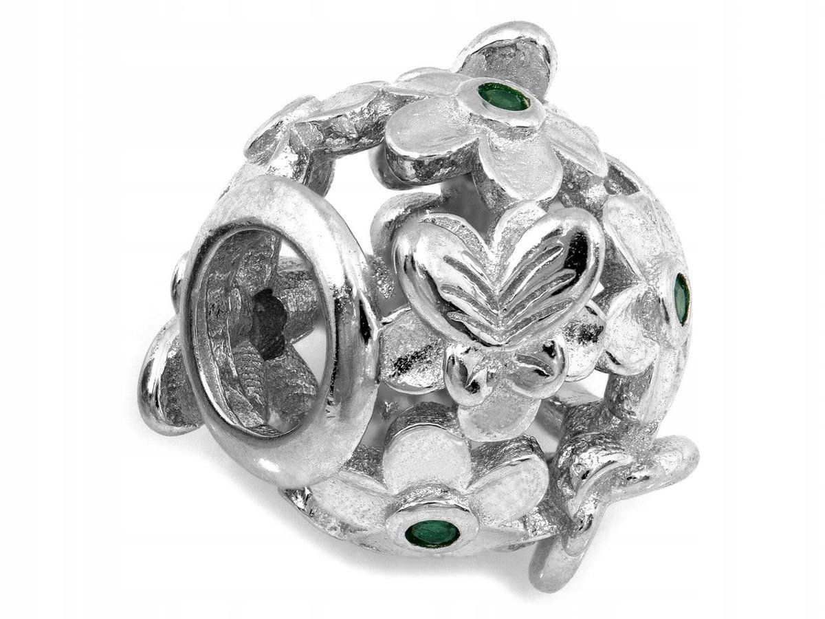 Błyszcząca srebrna 925 zawieszka charms beads motyw kwiatki motylki 2.37