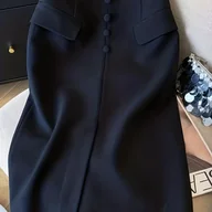 Spódnice - TEMU ZJ0826029 Elegancka Spódnica Damska, Jesienna Spódnica Wysokiej Talii z Rozcięciem, Podkreślająca Biodra, Prosta w Kształcie Litery A - miniaturka - grafika 1