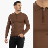 Swetry męskie - Sweter Męski Z Kołnierzem Elegancki Dopasowany Klasyczny Z Zamkiem Brązowy Brązowy XXL - miniaturka - grafika 1