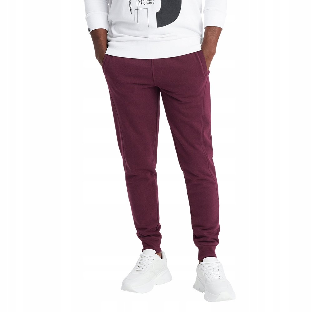 Męskie spodnie dresowe joggery Basic bordowe V3 OM-PABS-0174 XL