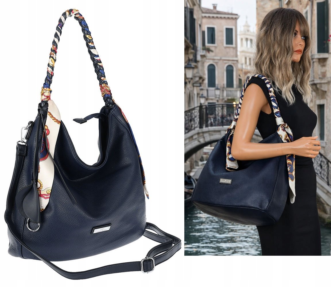 Torebka Damska Worek Shopper Torba na Ramię duża pajemna CH66816 Granatowa