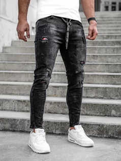 Spodnie męskie - Czarne spodnie jeansowe męskie regular fit Denley TF091 - grafika 1