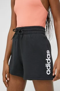 Spodenki damskie - adidas szorty bawełniane kolor czarny z nadrukiem high waist - grafika 1