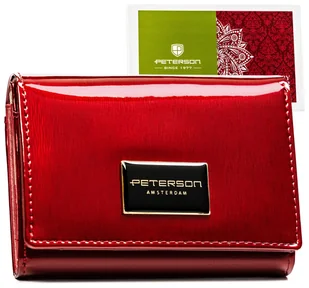 Mały skórzany portfel damski czerwony lakierowany antykradzieżowy RFID PETERSON - Portfele - miniaturka - grafika 1