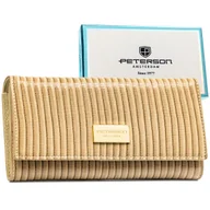 Portfele - Portfel damski z ochroną RFID PETERSON duży rozbudowany na zatrzask elegancki beżowy lakierowany skóra naturalna i ekologiczna karty dokumenty monet.. - miniaturka - grafika 1