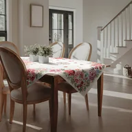 Obrusy i serwetki - Obrus dekoracyjny gobelin GRIA 140x180 Eurofirany naturalny czerwony letnie kwiaty - miniaturka - grafika 1