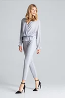 Bluzki damskie - Szara Połyskująca Bluzka z Kopertowym Dekoltem - miniaturka - grafika 1