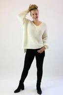 Swetry damskie - Ażurkowy sweter ze złotą nitką DaDa Kremowy UNI - miniaturka - grafika 1