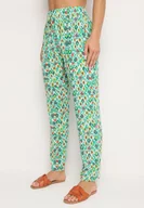 Spodnie damskie - Zielone Wiskozowe Spodnie z Wysokim Stanem i Gumką w Talii Calfea - miniaturka - grafika 1