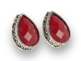 Klipsy do uszu srebrne z bordowym kryształem - Kolczyki - miniaturka - grafika 1