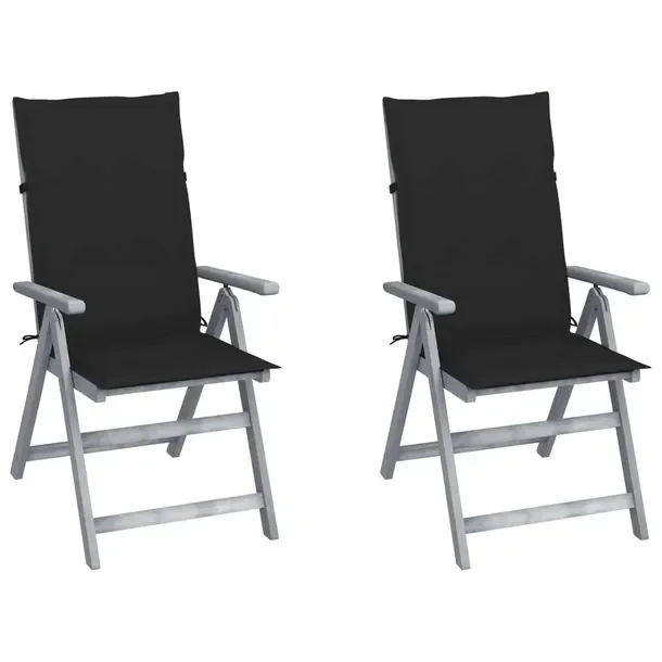Zestaw 2 krzeseł ogrodowych z poduszkami, szare drewno akacjowe, 57x69x110