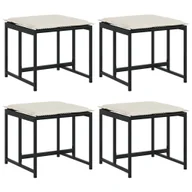 Fotele i krzesła ogrodowe - vidaXL Stołki ogrodowe z poduszkami, 4 szt., czarne, polirattan - miniaturka - grafika 1