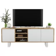 Szafki RTV - Szafka RTV, loft, rama, apollo, 150x35x53 cm, dąb wotan, biel, mat - miniaturka - grafika 1