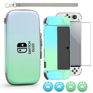 zestaw ochronny nintendo switch oled - gradient jasnoniebieski zielony - Akcesoria do Nintendo - miniaturka - grafika 1