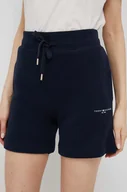 Spodenki damskie - Tommy Hilfiger szorty damskie kolor granatowy gładkie high waist - miniaturka - grafika 1