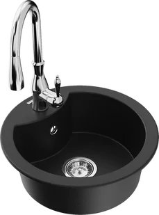 Mexen Diego zlewozmywak granitowy 1-komorowy z baterią kuchenną Savita, czarny - 6512-77-672601-00 - Zlewozmywaki z baterią - miniaturka - grafika 1