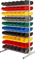 Pojemniki przemysłowe - qBox Regał do pojemników warsztatowych, dwustronny. Wym: 1610x940x650mm 120 pojemników Regał bez pojemników - miniaturka - grafika 1