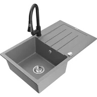 Zlewozmywaki z baterią - Mexen Bruno zlewozmywak granitowy 1-komorowy z ociekaczem i baterią kuchenną Elia, szary - miniaturka - grafika 1