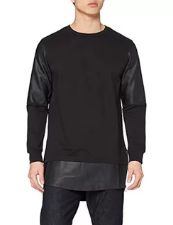 Bluzy męskie - Urban Classics Męska bluza z długim zamkiem błyskawicznym, imitacja skóry, czarny (blk/blk 17), M - grafika 1