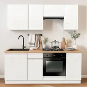 Meble kuchenne - Zestaw Mebli Kuchennych MODERN 200 cm Biały Połysk Nowoczesny - miniaturka - grafika 1