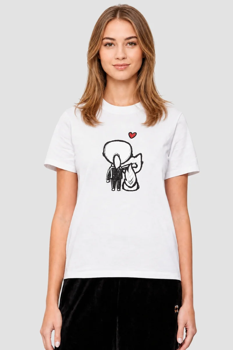 KARL LAGERFELD Biały damski t-shirt z nadrukiem Ikon Valentine XS