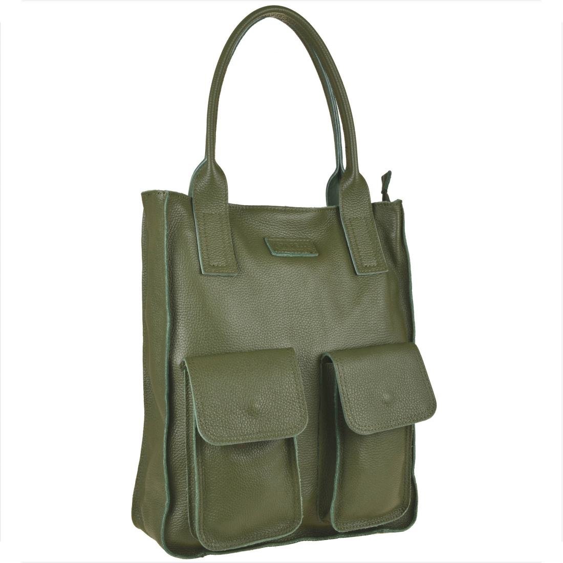 VERA PELLE Duża zieleń oliwka torebka włoska shopper bag skóra naturalna