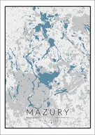 Plakaty - Galeria Plakatu, Mazury mapa czarno biało niebieska, 29,7x42 cm - miniaturka - grafika 1