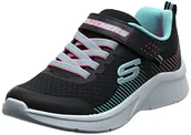 Buty dla dziewczynek - Skechers Trampki dziewczęce Microspec, Czarna czarna siatka Aqua Neon różowe wykończenie Bkaq - 35.5 EU - miniaturka - grafika 1
