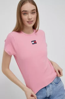 Koszulki i topy damskie - Tommy Jeans t-shirt damski kolor różowy - grafika 1