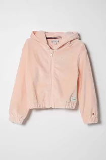Bluzy dla dziewczynek - Tommy Hilfiger bluza dziecięca kolor różowy z kapturem gładka - grafika 1