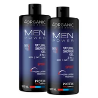 Zestawy kosmetyków męskich - Zestaw 4Organic Men Power, naturalny żel pod prysznic 3w1, Sport, 2 x 500 ml - miniaturka - grafika 1
