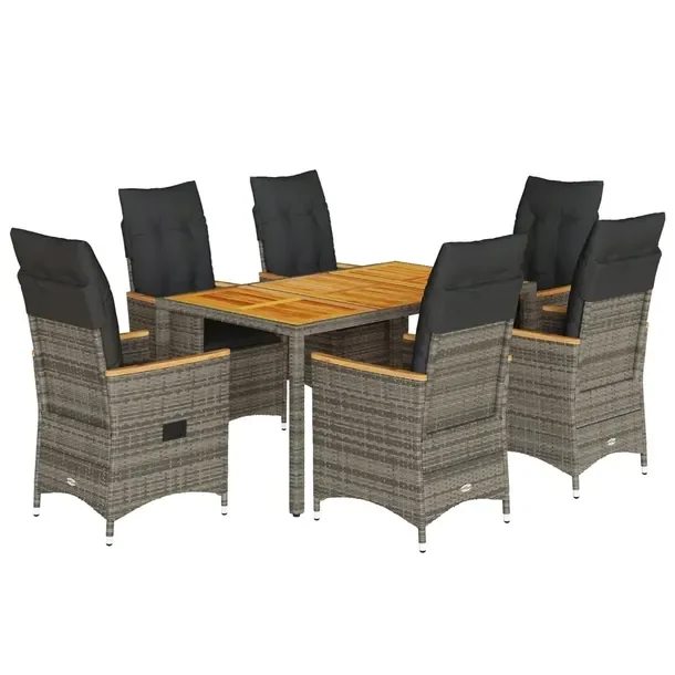 Zestaw mebli ogrodowych szary rattan PE, stół 150x90x75 cm, fotele 56x59x