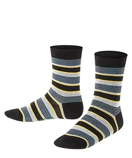 FALKE Unisex dziecięce skarpety mieszane w paski, bawełna, szaro-niebieskie, wiele innych kolorów, wzmocnione skarpety dziecięce ze wzorem, oddychające, cienkie, z paskami i prążkami, 1 para, czarny - Skarpetki damskie - miniaturka - grafika 1