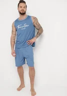 Piżamy męskie - Niebieska Piżama 2-Częściowa z Koszulką bez Rękawów i Luźnymi Szortami Affevia - miniaturka - grafika 1