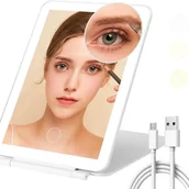 Lusterka do makijażu - Podświetlane lustro do makijażu, ściemnialne i z 3 trybami kolorów, ładowalne lusterko do makijażu LED z 10-krotnym powiększeniem (białe) - miniaturka - grafika 1
