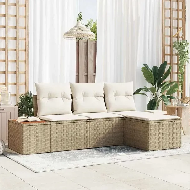 Zestaw modułowy sof ogrodowych, rattan, beżowy, 3 osoby