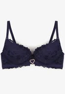 Biustonosze - Granatowy Koronkowy Biustonosz z Sercem z Cyrkonii i Koronką Nelanisea - Renee - miniaturka - grafika 1