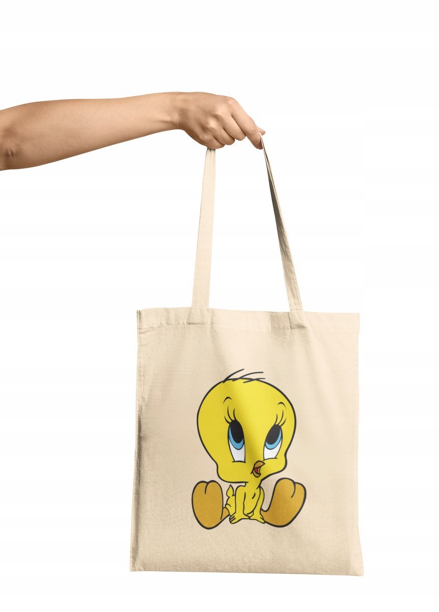 Torba Shopper Materiałowa Na Ramię Prezent Kanarek Tweety Papużka Wzory